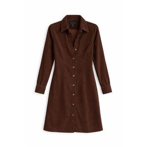Brown Corduroy Button-Front Shirt Dress